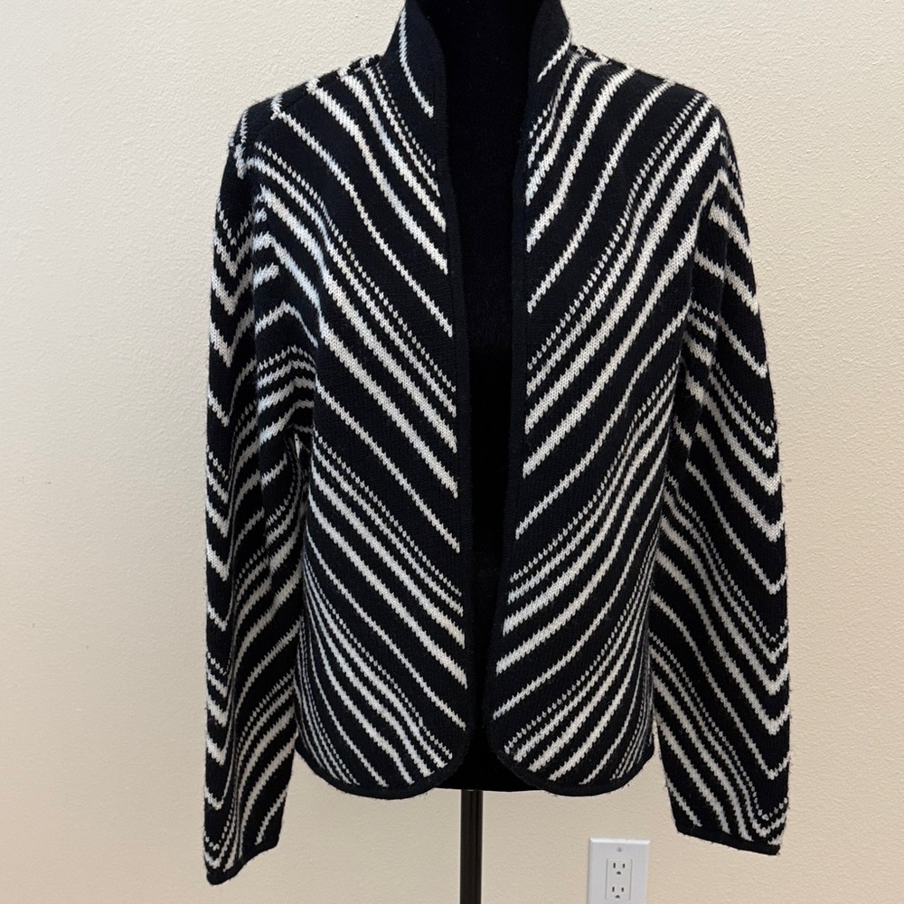 Talbots Black and White Chevron Cardigan
